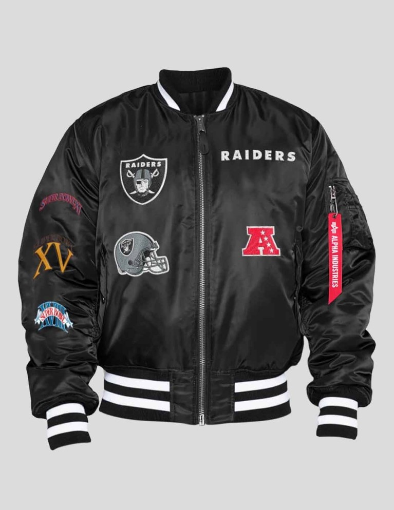 Chaqueta NEW ERA x alpha industries as vegas raiders varsity jacket black/white